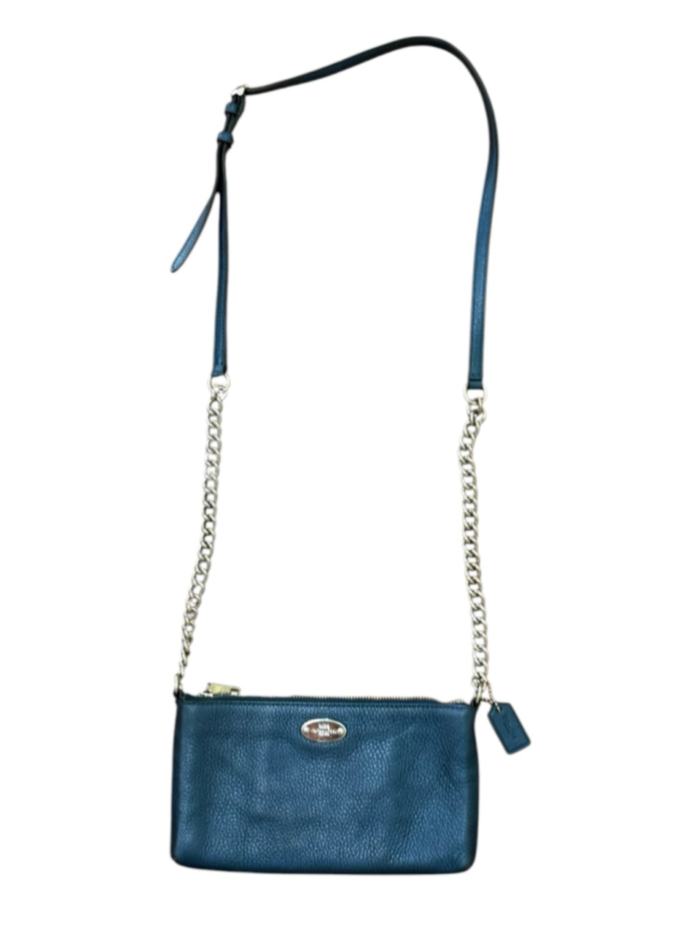 Women's Coach Blue Metallic Pebble Leather Crossbody Clutch Bag
